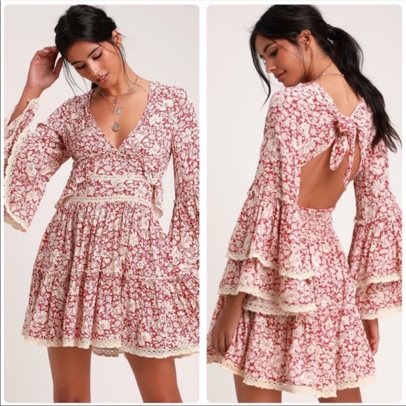 Free People Dresses & Skirts - FREE PEOPLE Tiered Ruffle Mini Dress Bell Sleeves Viscose Flowy US L
